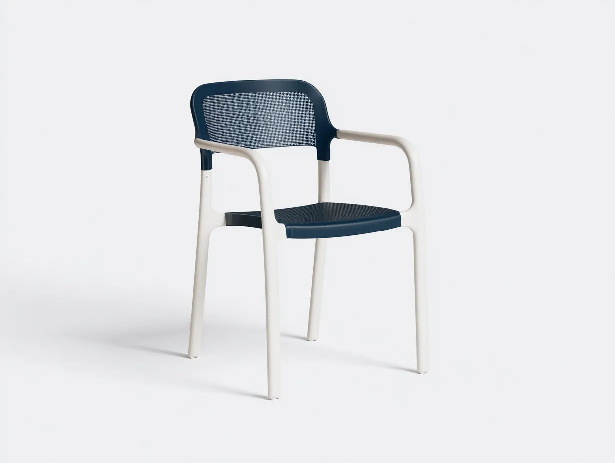 Sedia da relax all'aperto 57×60×82 cm - bianco e blu - con braccioli per balcone