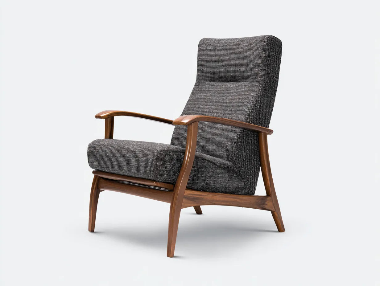 Poltrona reclinabile in tessuto e legno 72×82×102 cm - grigio scuro e marrone - schienale alto per soggiorno