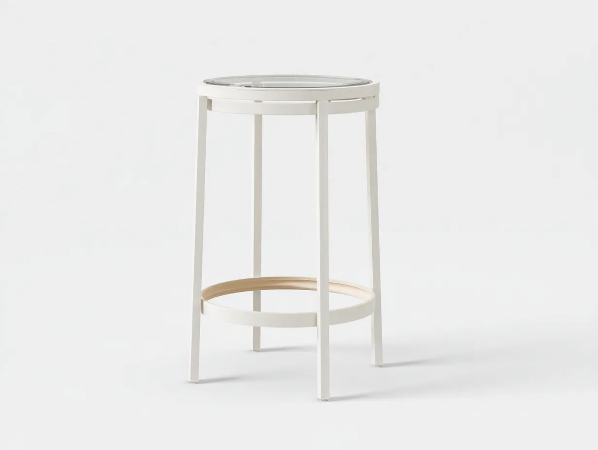 Sgabello da bar 43×43×76 cm - metallo Bianco e vetro Trasparente - con poggiapiedi per balcone