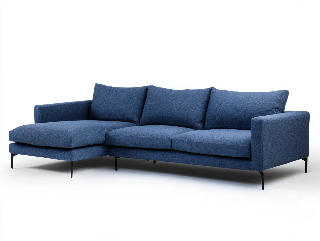 Divano angolare in tessuto 285×165×86 cm - blu - chaise longue per soggiorno