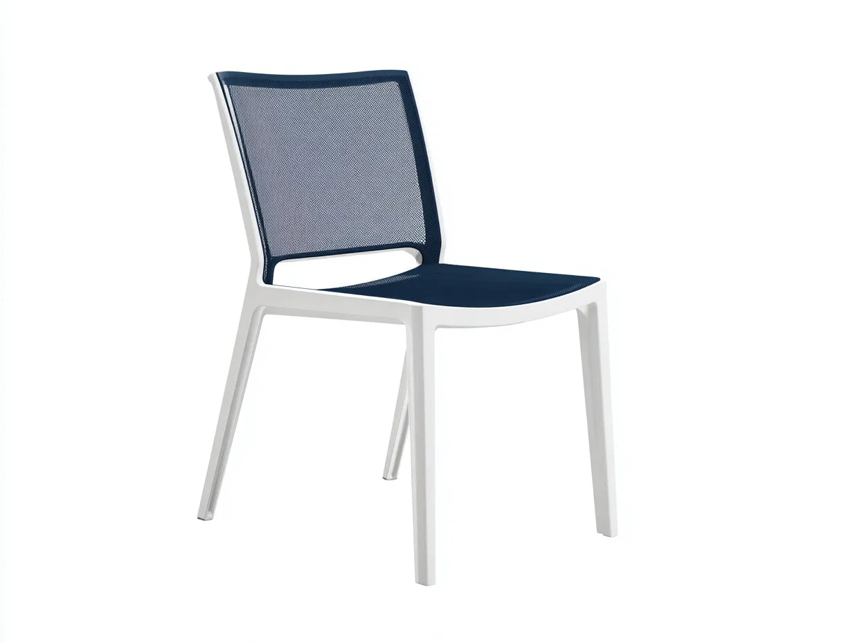 Sedia da relax all'aperto 58×57×80 cm - polipropilene Bianco e Blu - con braccioli per balcone