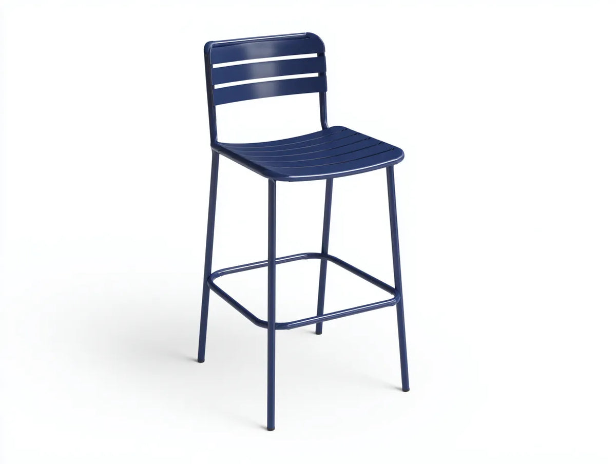 Sgabello da bar 47×50×103 cm - acciaio Blu - schienale a fasce e poggiapiedi per balcone