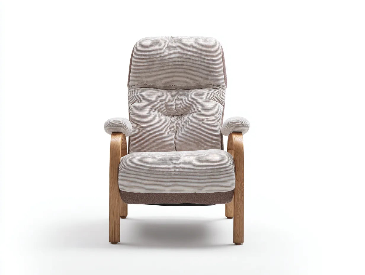 Poltrona reclinabile 74×82×105 cm - tessuto Beige e legno Naturale - comfort per soggiorno