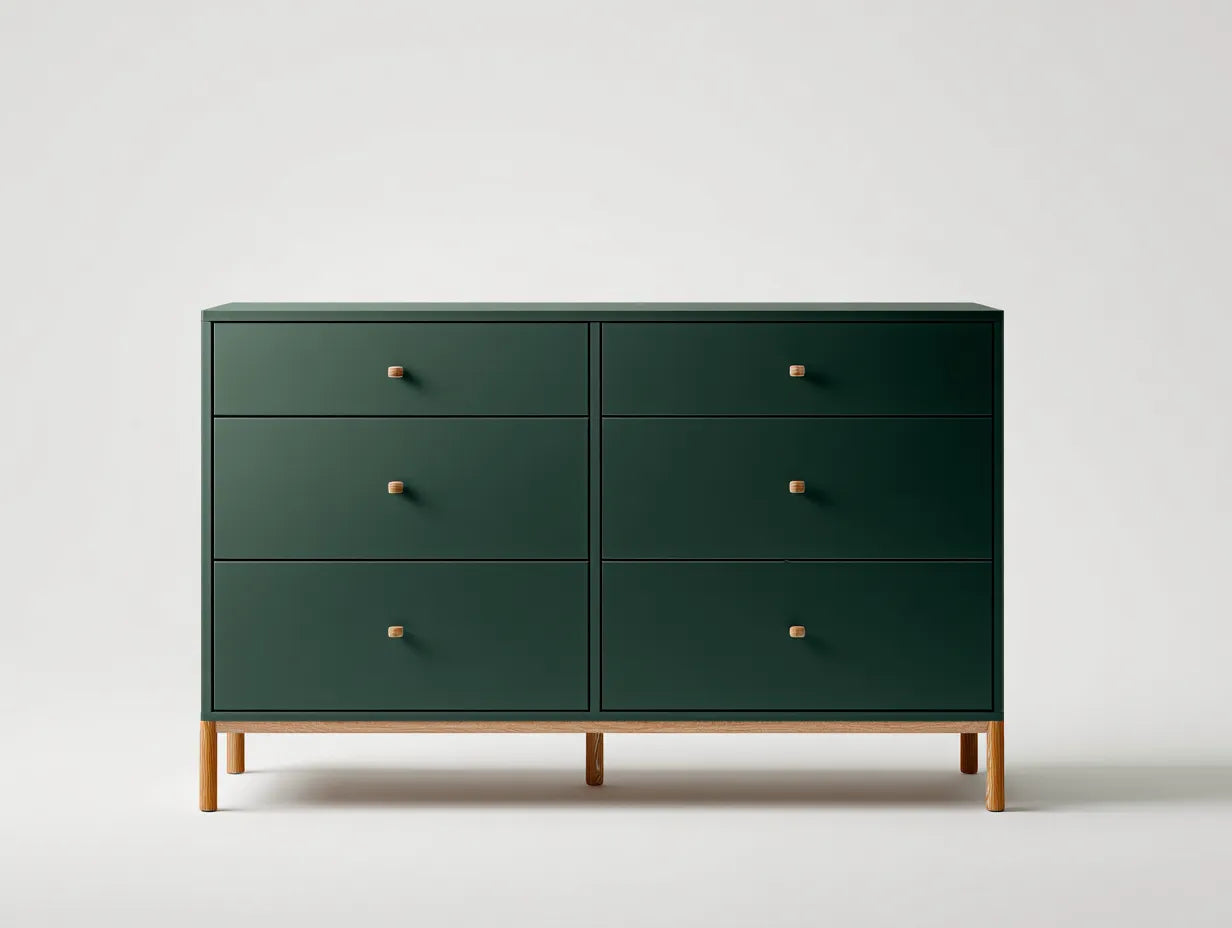 Cassettiera da camera 145×45×84 cm - verde scuro e legno naturale - contenitore moderno
