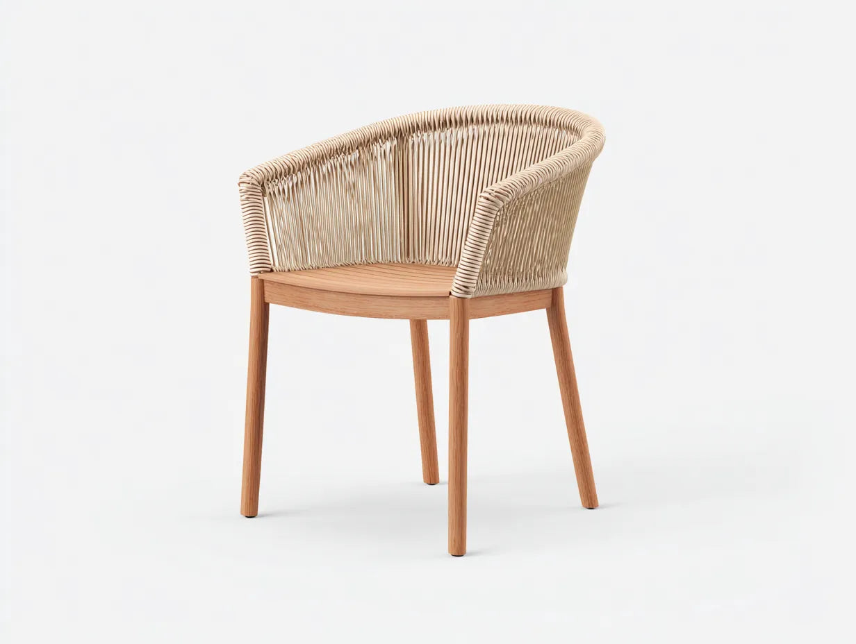 Sedia da relax all'aperto 72×66×79 cm - legno Naturale e corda Beige - per balcone