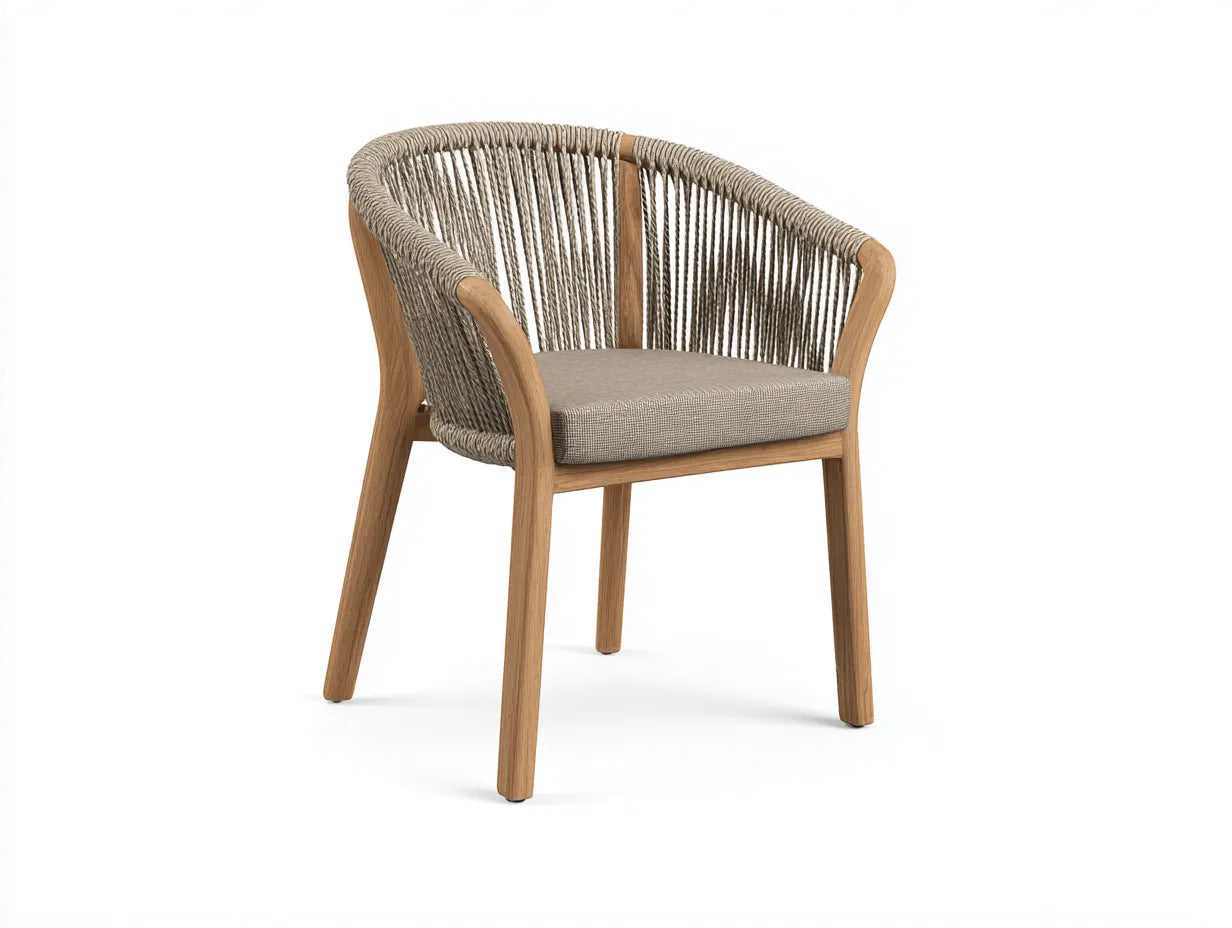Sedia da relax all'aperto 62×58×78 cm - beige e legno - stile naturale per balcone