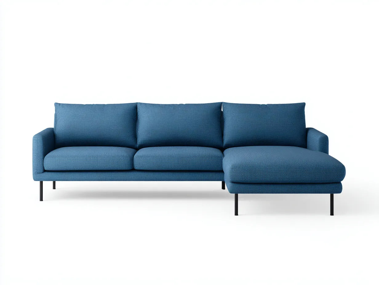 Divano con penisola in tessuto 260×160×84 cm - blu e nero - stile moderno per soggiorno