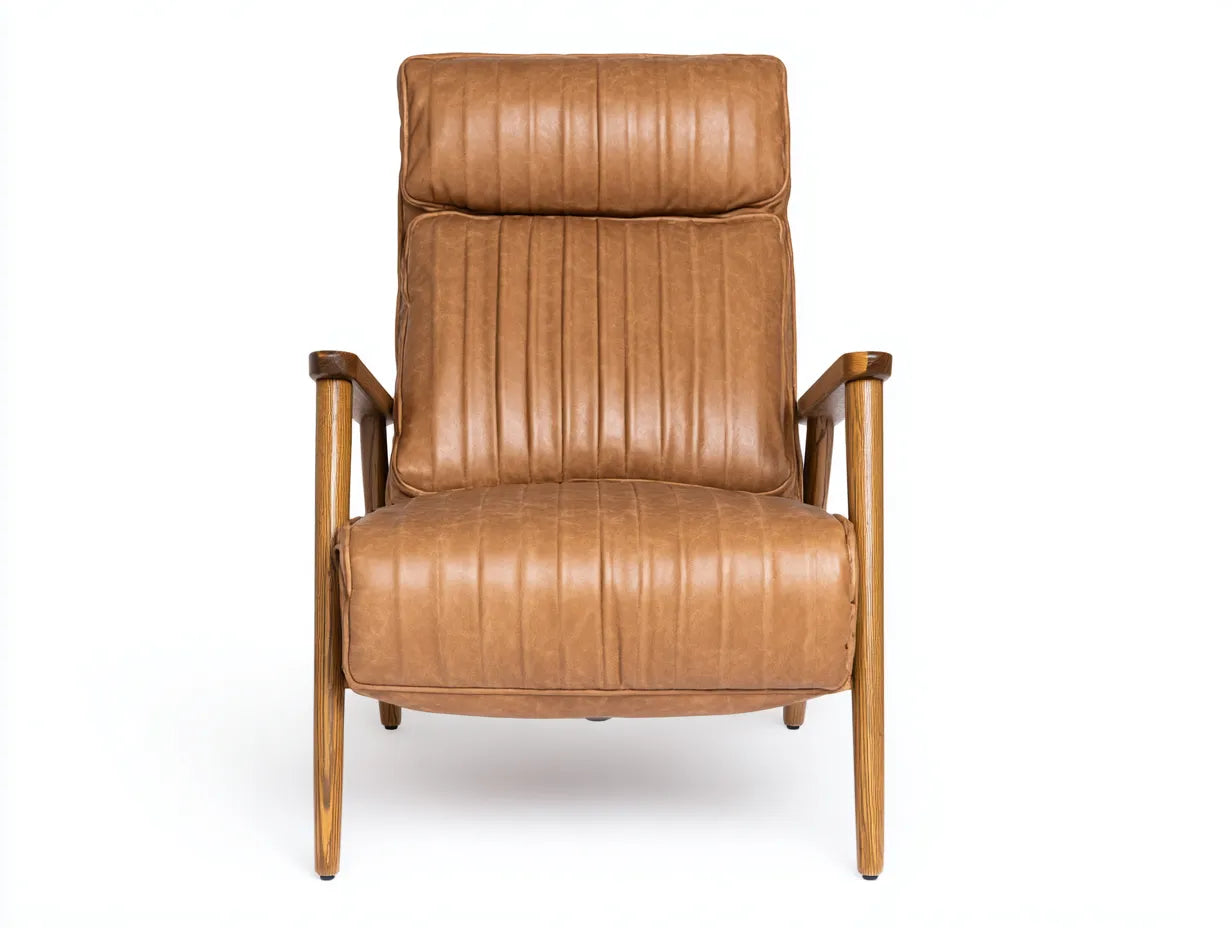 Poltrona reclinabile 76×86×103 cm - similpelle Marrone e legno Naturale - stile rétro per soggiorno