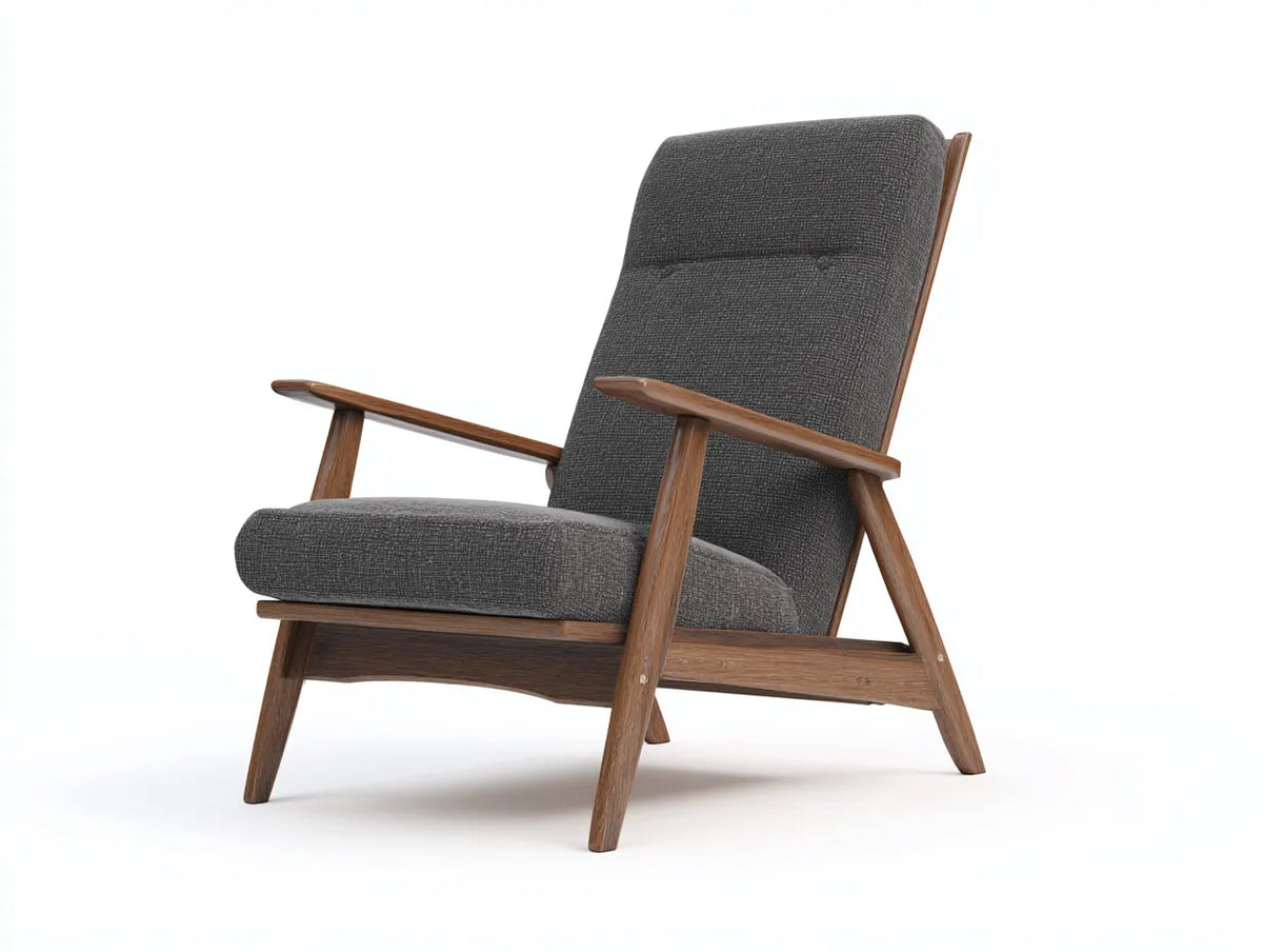Poltrona reclinabile in tessuto e legno 74×84×100 cm - grigio scuro e marrone - schienale alto per soggiorno